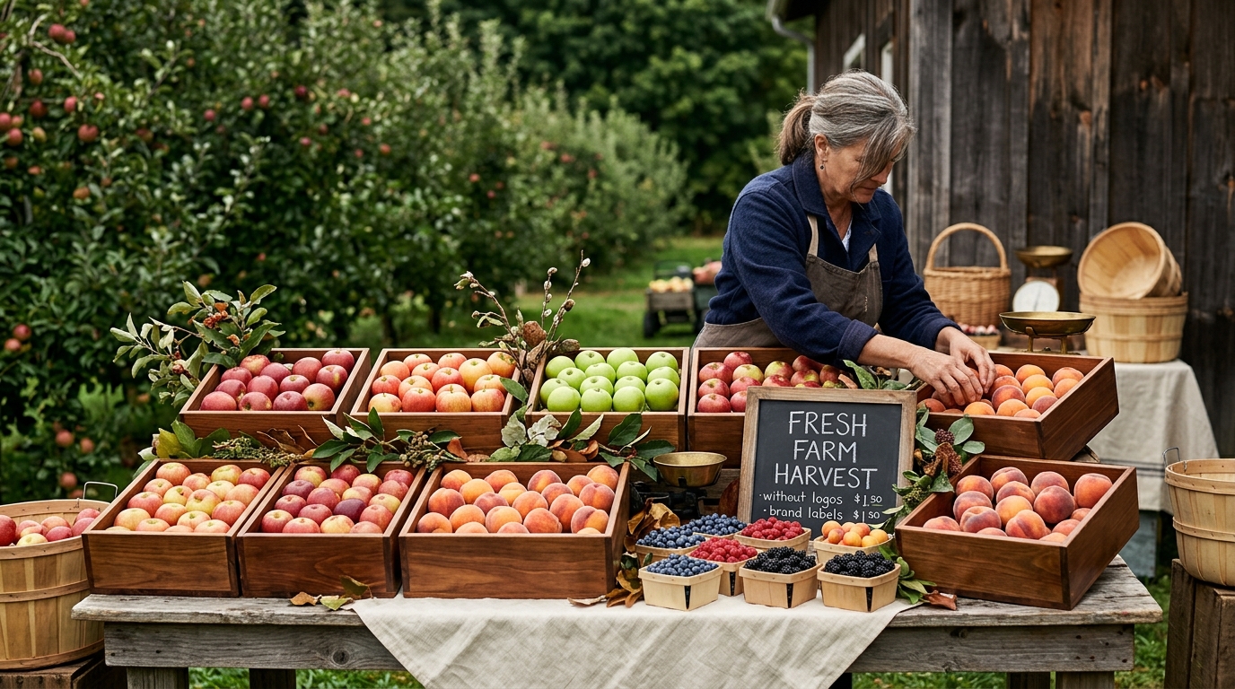 A featured grower photographed at the farm with the day's harvest